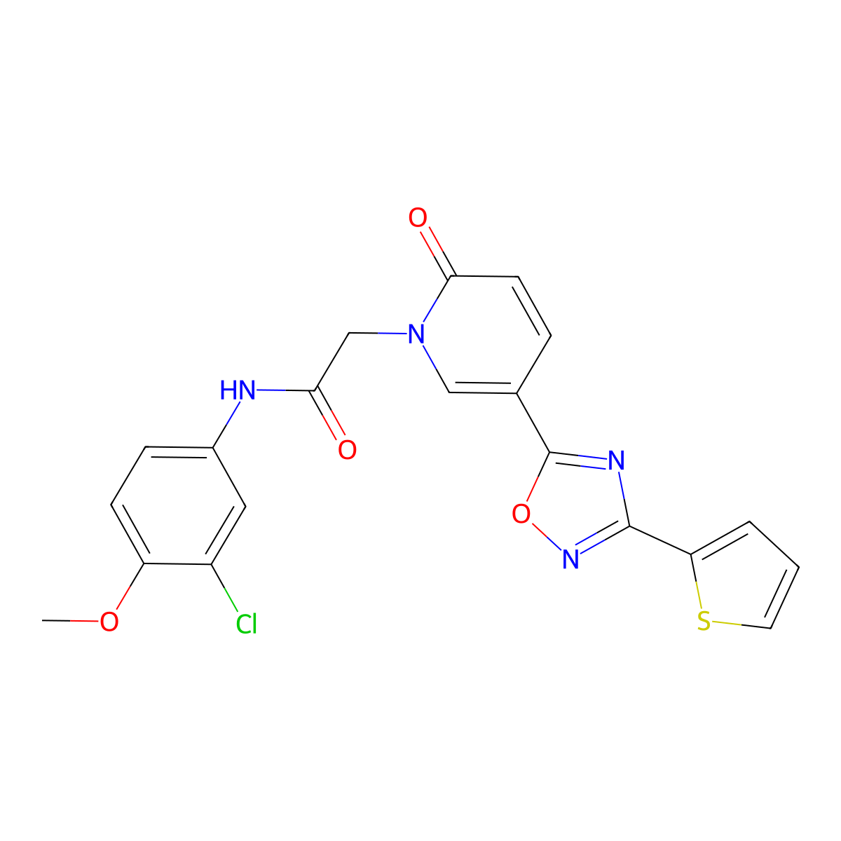 N-(3-chloro-4-methoxyphenyl)-2-(2-oxo-5-(3-(thiophen-2-yl)-1,2,4-oxadiazol-5-yl)pyridin-1(2H)-yl)acetamide molecular structure, CAS 1396686-60-4