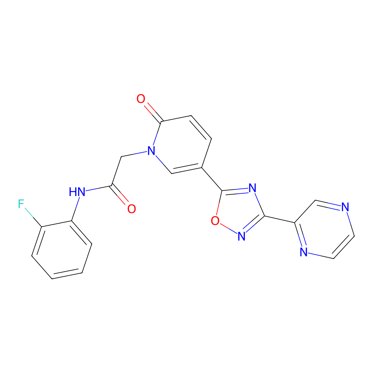 N-(2-fluorophenyl)-2-(2-oxo-5-(3-(pyrazin-2-yl)-1,2,4-oxadiazol-5-yl)pyridin-1(2H)-yl)acetamide molecular structure, CAS 1396686-61-5