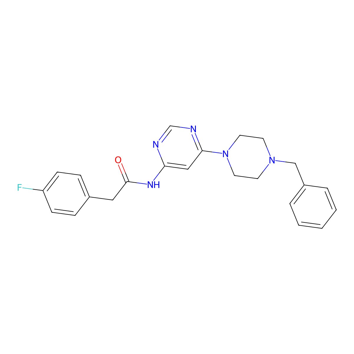 N-[6-(4-benzylpiperazin-1-yl)pyrimidin-4-yl]-2-(4-fluorophenyl)acetamide molecular structure, CAS 1396686-63-7