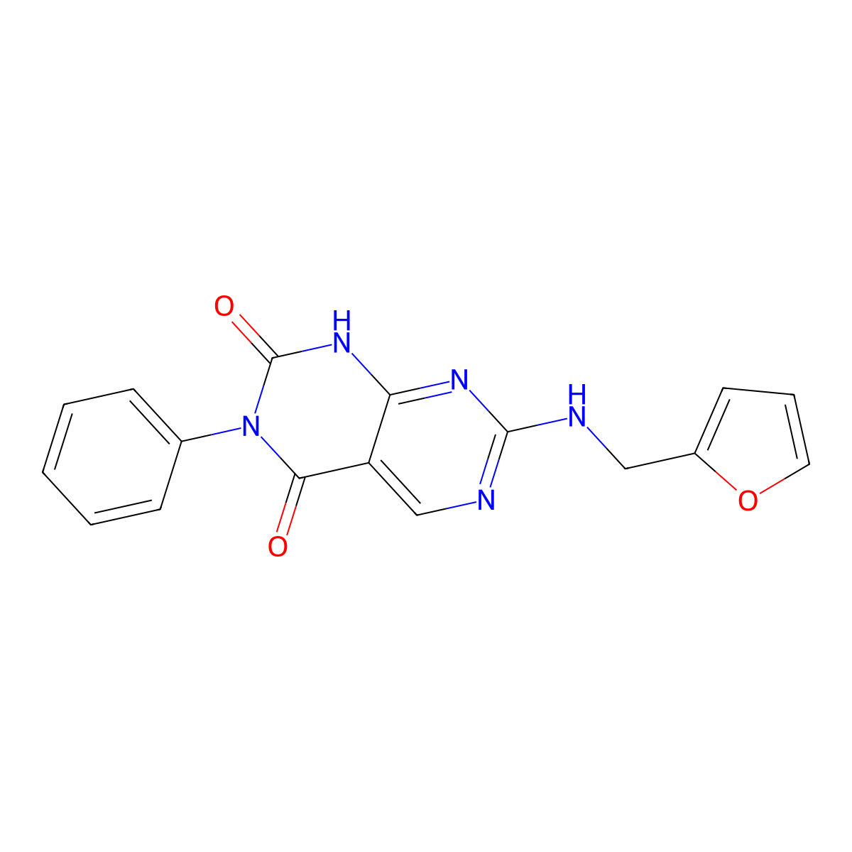 7-[(2-furylmethyl)amino]-3-phenylpyrimido[4,5-d]pyrimidine-2,4(1H,3H)-dione molecular structure, CAS 1396686-66-0