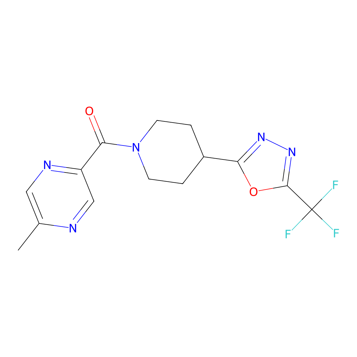 (5-Methylpyrazin-2-yl)(4-(5-(trifluoromethyl)-1,3,4-oxadiazol-2-yl)piperidin-1-yl)methanone molecular structure, CAS 1396686-77-3