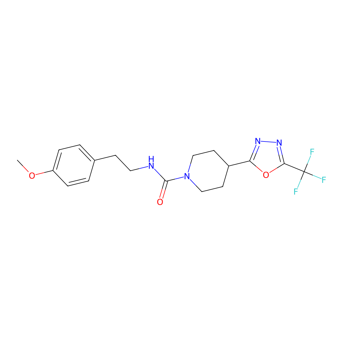 N-(4-methoxyphenethyl)-4-(5-(trifluoromethyl)-1,3,4-oxadiazol-2-yl)piperidine-1-carboxamide molecular structure, CAS 1396686-81-9