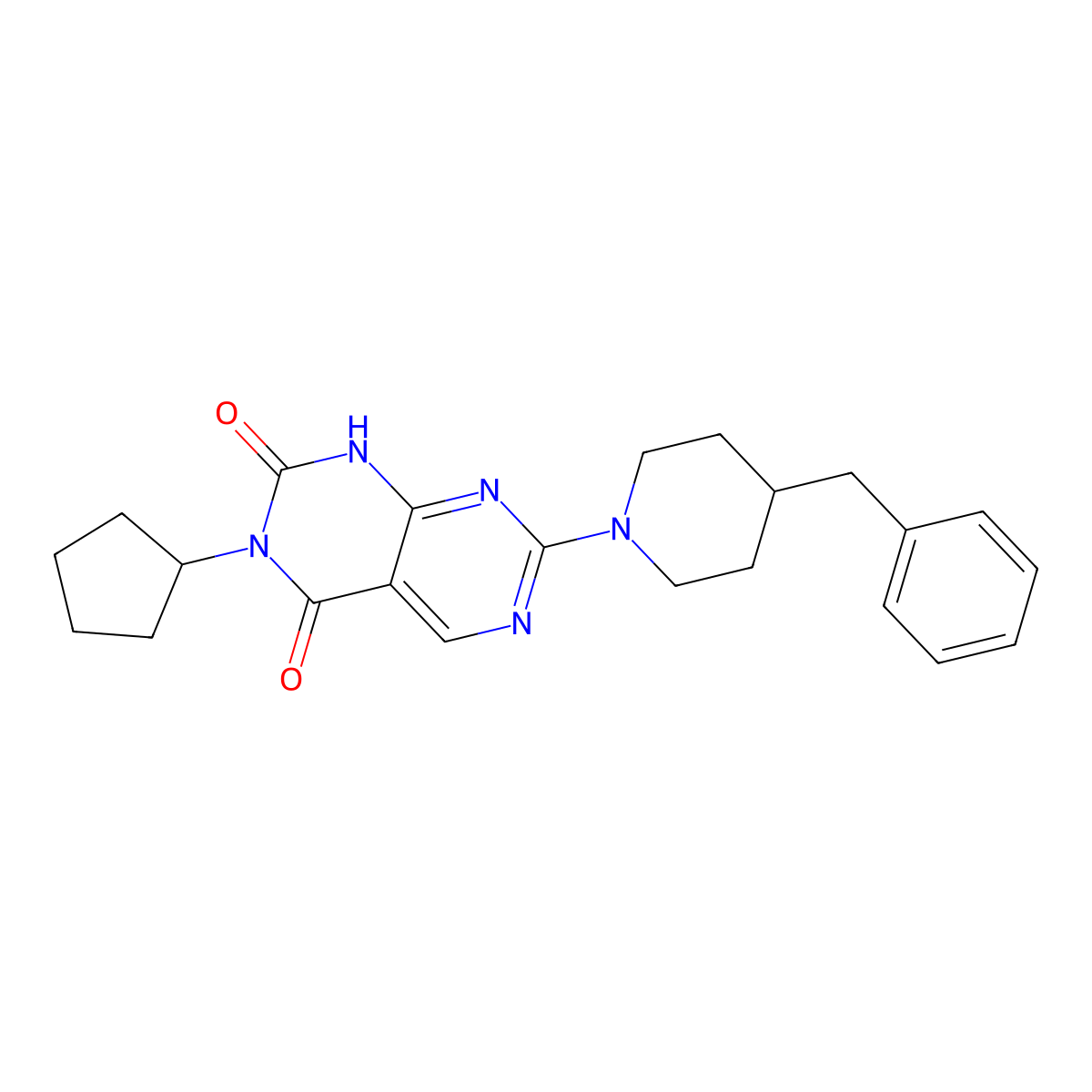 7-(4-benzylpiperidin-1-yl)-3-cyclopentylpyrimido[4,5-d]pyrimidine-2,4(1H,3H)-dione molecular structure, CAS 1396686-82-0