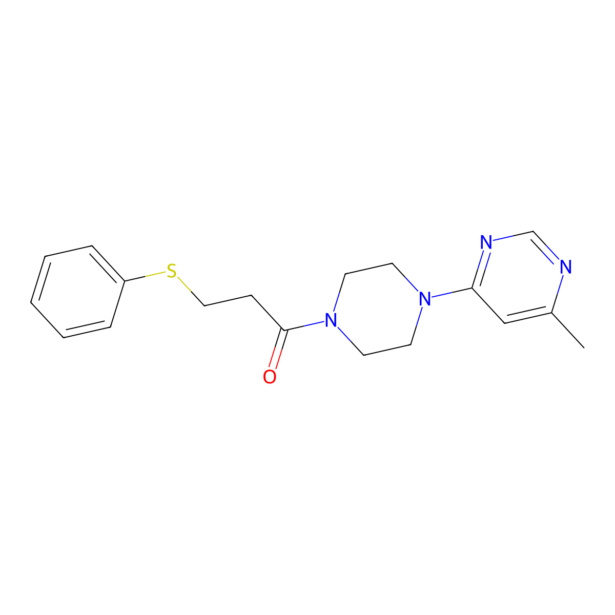 1-(4-(6-Methylpyrimidin-4-yl)piperazin-1-yl)-3-(phenylthio)propan-1-one molecular structure, CAS 1396686-83-1