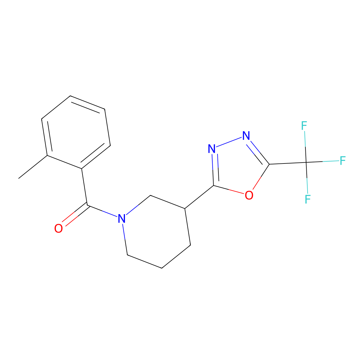 o-Tolyl(3-(5-(trifluoromethyl)-1,3,4-oxadiazol-2-yl)piperidin-1-yl)methanone molecular structure, CAS 1396686-85-3