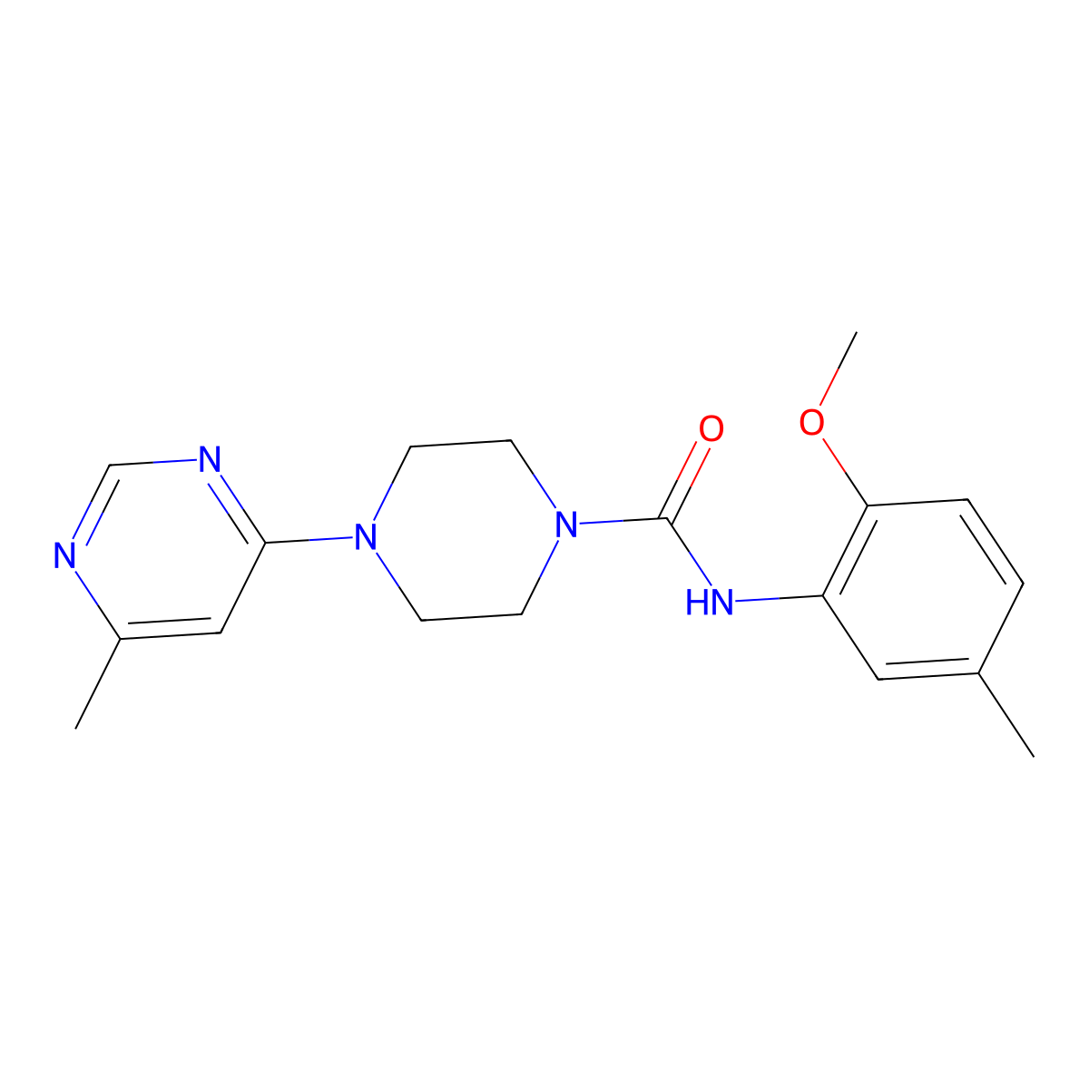 N-(2-methoxy-5-methylphenyl)-4-(6-methylpyrimidin-4-yl)piperazine-1-carboxamide molecular structure, CAS 1396686-87-5