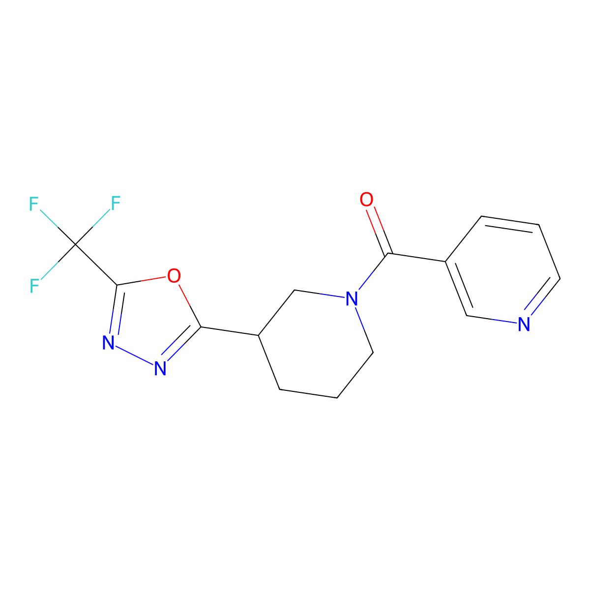 Pyridin-3-yl(3-(5-(trifluoromethyl)-1,3,4-oxadiazol-2-yl)piperidin-1-yl)methanone molecular structure, CAS 1396686-88-6