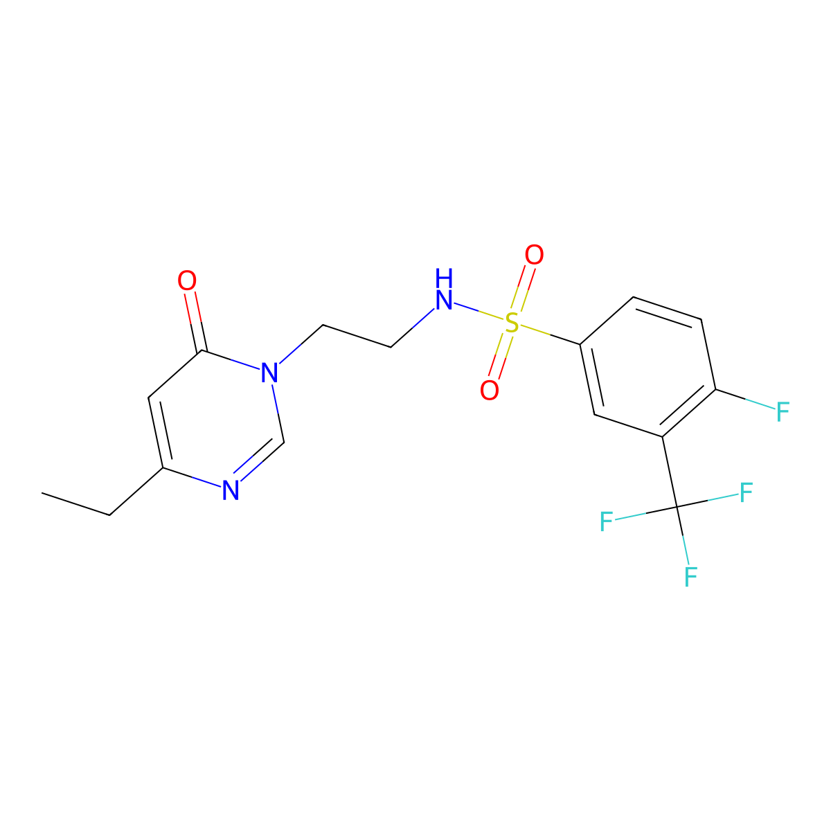 N-(2-(4-ethyl-6-oxopyrimidin-1(6H)-yl)ethyl)-4-fluoro-3-(trifluoromethyl)benzenesulfonamide molecular structure, CAS 1396686-92-2