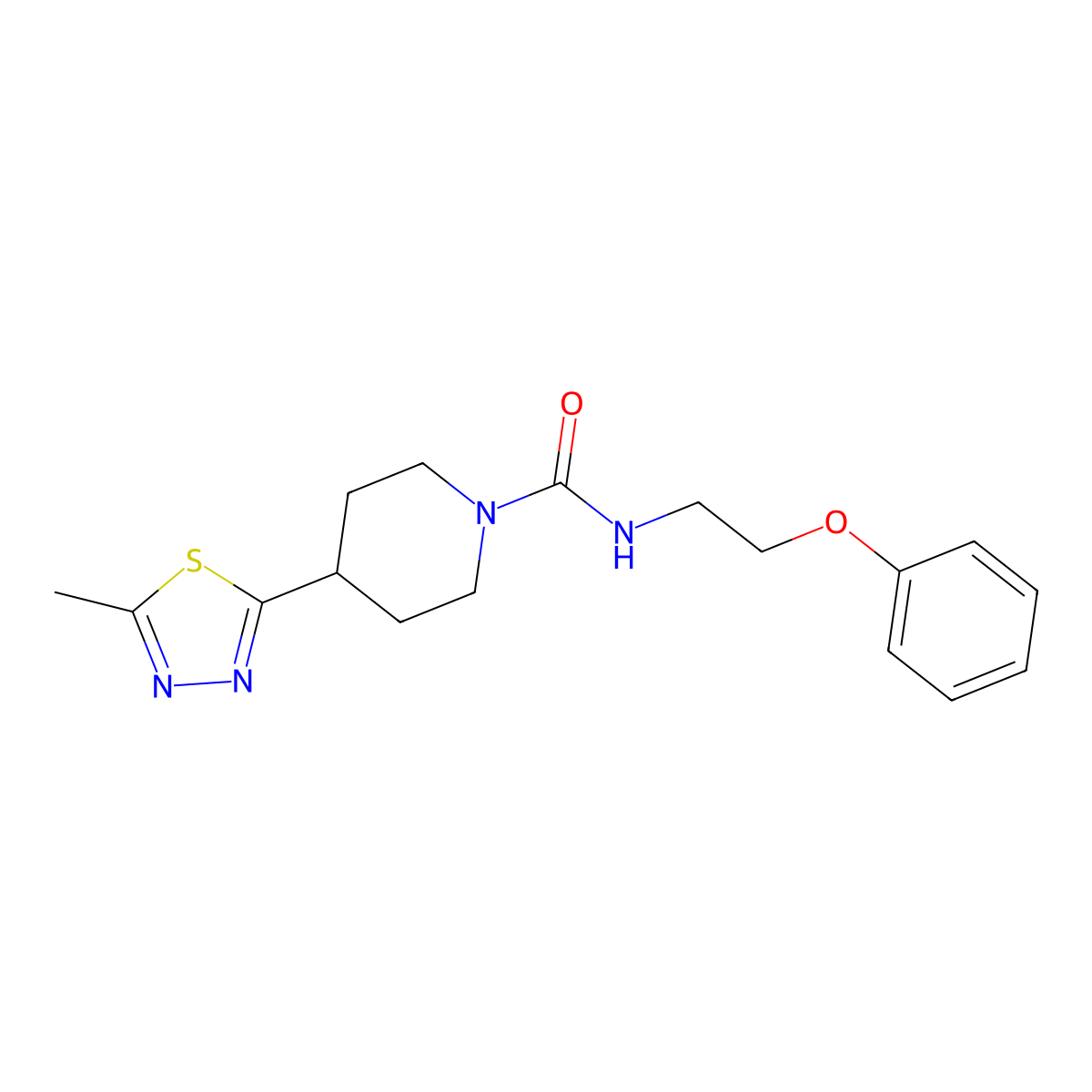 4-(5-methyl-1,3,4-thiadiazol-2-yl)-N-(2-phenoxyethyl)piperidine-1-carboxamide molecular structure, CAS 1396686-94-4