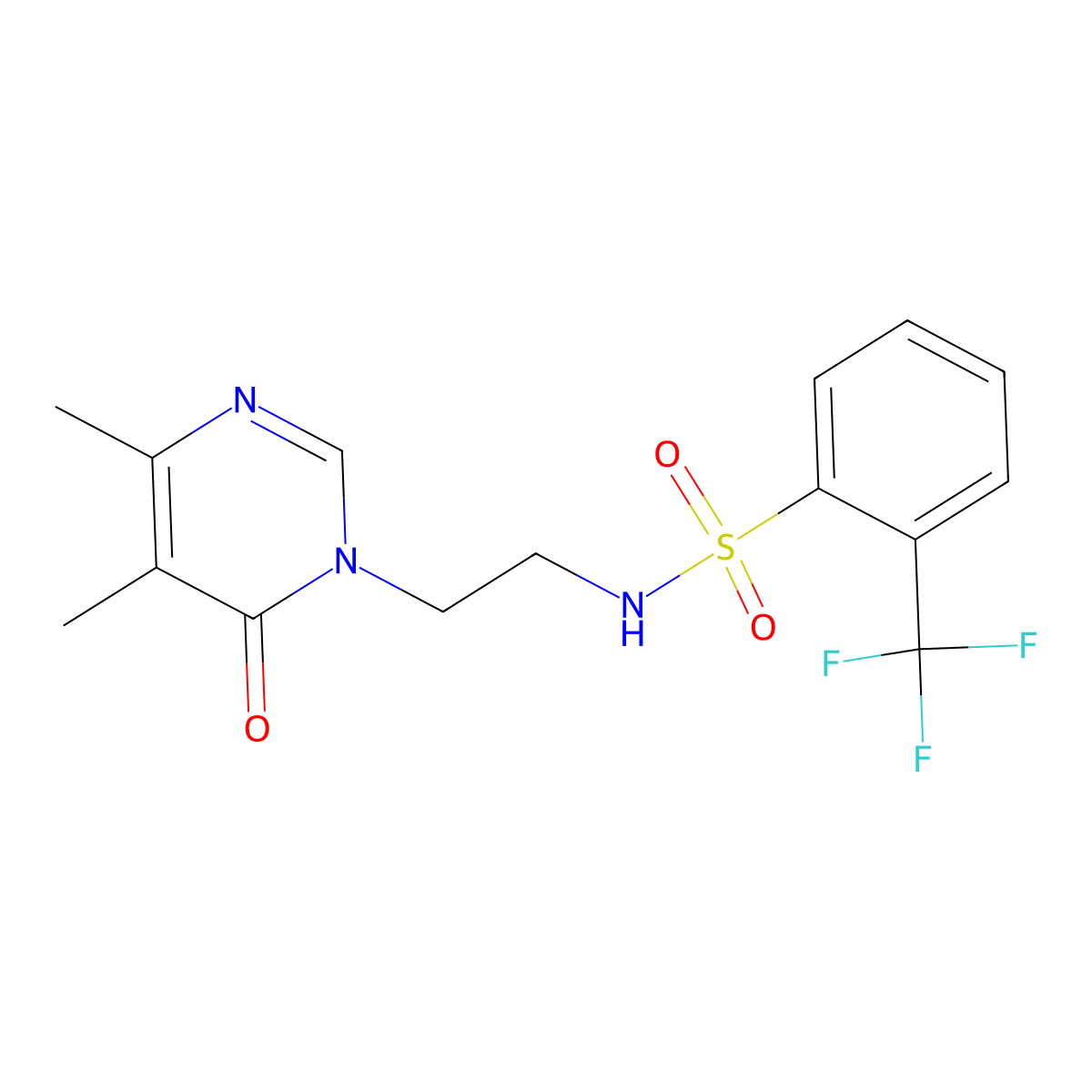 N-(2-(4,5-dimethyl-6-oxopyrimidin-1(6H)-yl)ethyl)-2-(trifluoromethyl)benzenesulfonamide molecular structure, CAS 1396686-95-5