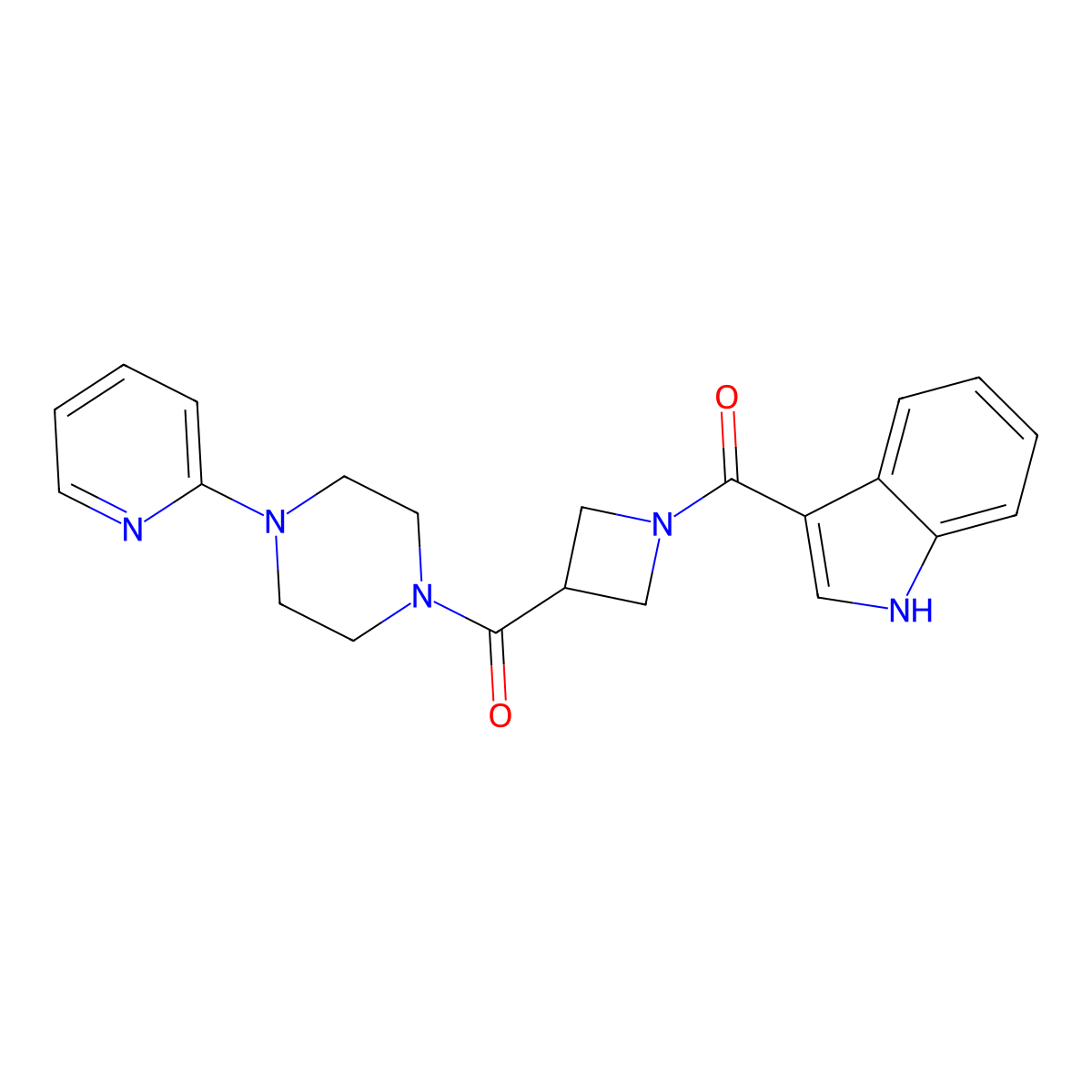 (1-(1H-indole-3-carbonyl)azetidin-3-yl)(4-(pyridin-2-yl)piperazin-1-yl)methanone molecular structure, CAS 1396686-96-6