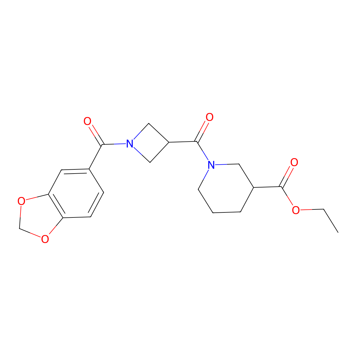 Ethyl 1-(1-(benzo[d][1,3]dioxole-5-carbonyl)azetidine-3-carbonyl)piperidine-3-carboxylate molecular structure, CAS 1396686-98-8