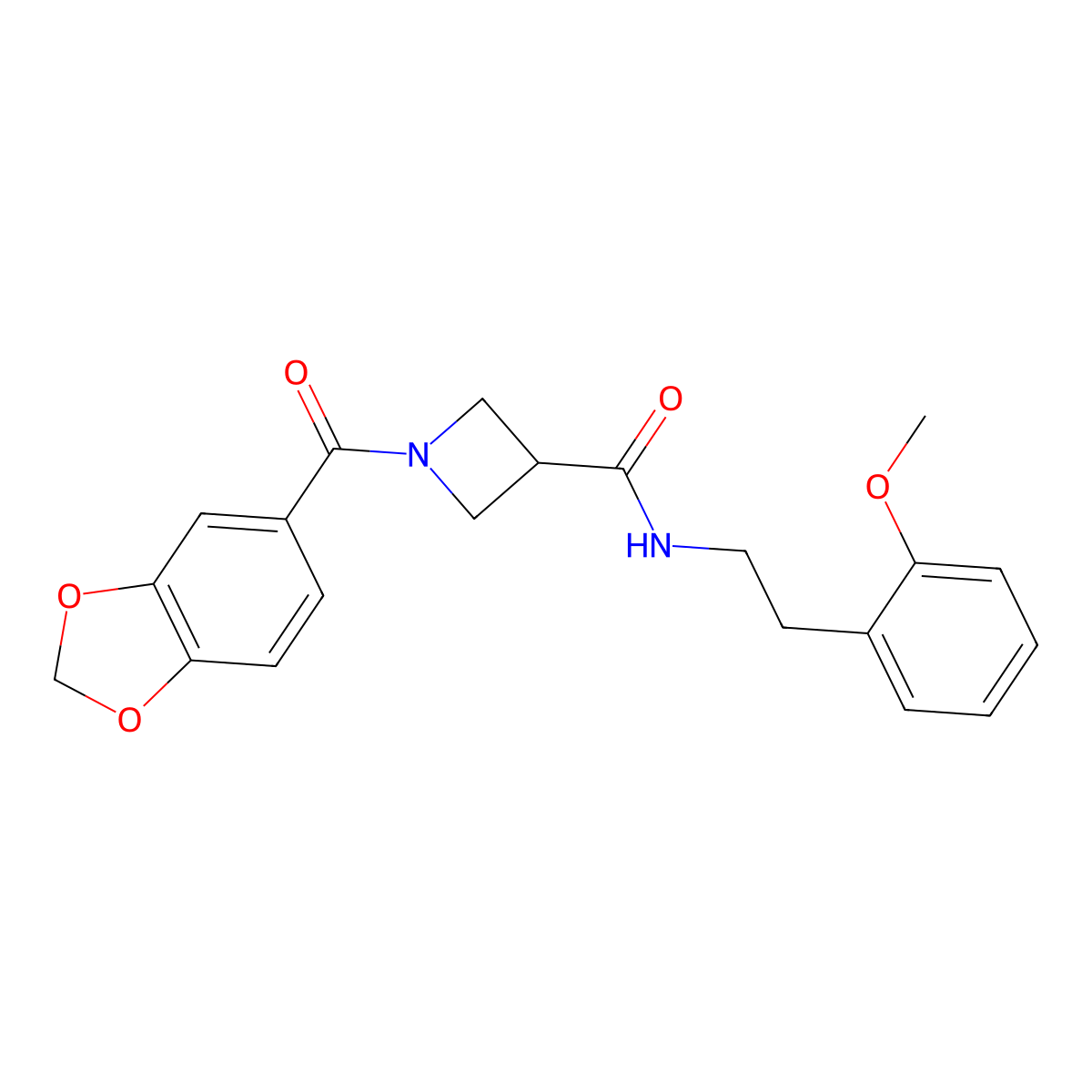 1-(benzo[d][1,3]dioxole-5-carbonyl)-N-(2-methoxyphenethyl)azetidine-3-carboxamide molecular structure, CAS 1396687-03-8