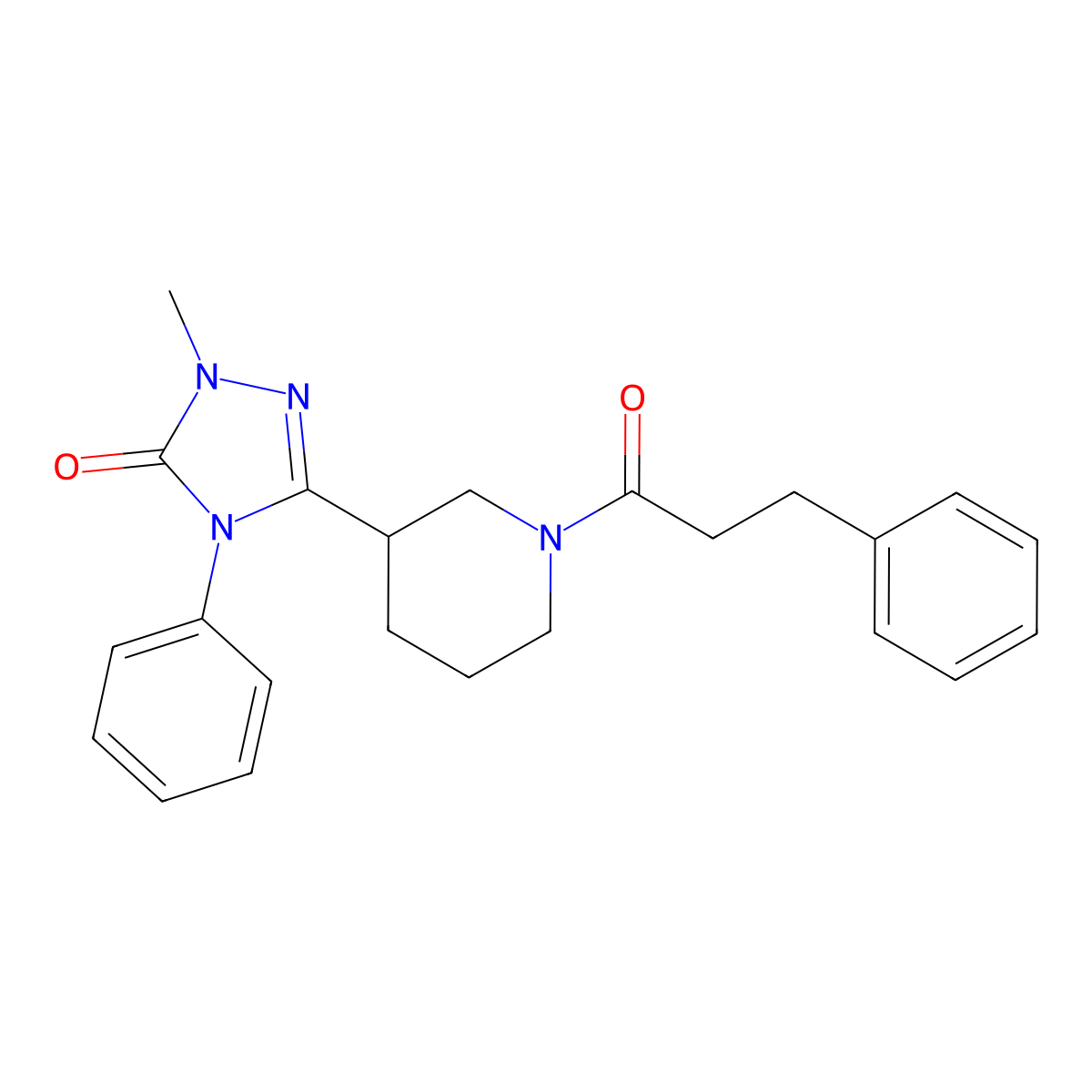 1-methyl-4-phenyl-3-(1-(3-phenylpropanoyl)piperidin-3-yl)-1H-1,2,4-triazol-5(4H)-one molecular structure, CAS 1396687-04-9