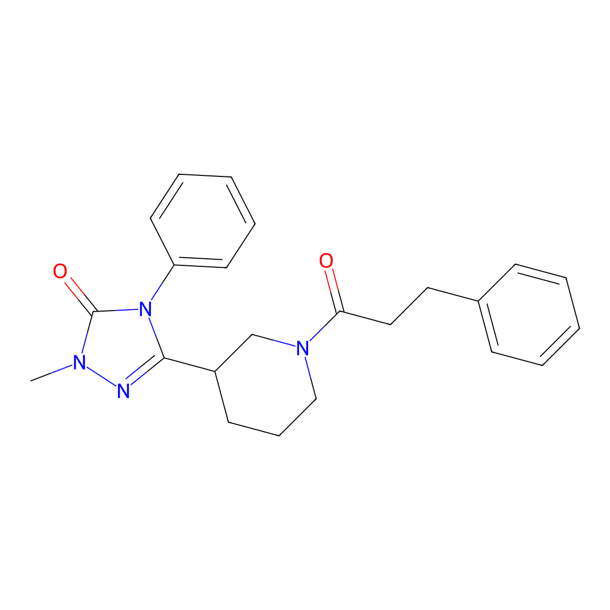 1-methyl-4-phenyl-3-(1-(3-phenylpropanoyl)piperidin-3-yl)-1H-1,2,4-triazol-5(4H)-one molecular structure, CAS 1396687-04-9