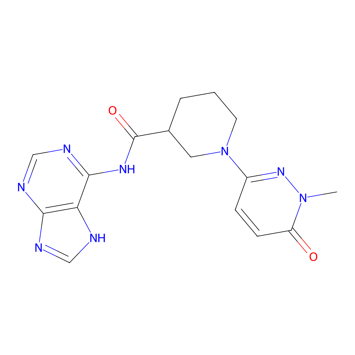 1-(1-methyl-6-oxo-1,6-dihydropyridazin-3-yl)-N-(9H-purin-6-yl)piperidine-3-carboxamide molecular structure, CAS 1396687-13-0