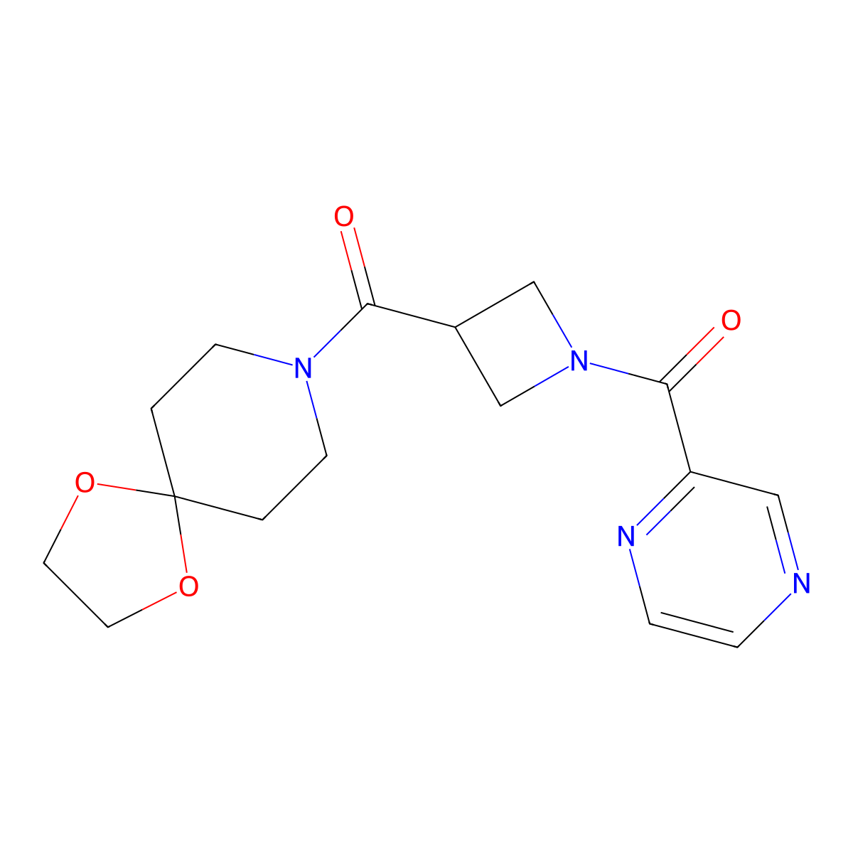 (3-(1,4-Dioxa-8-azaspiro[4.5]decane-8-carbonyl)azetidin-1-yl)(pyrazin-2-yl)methanone molecular structure, CAS 1396687-15-2
