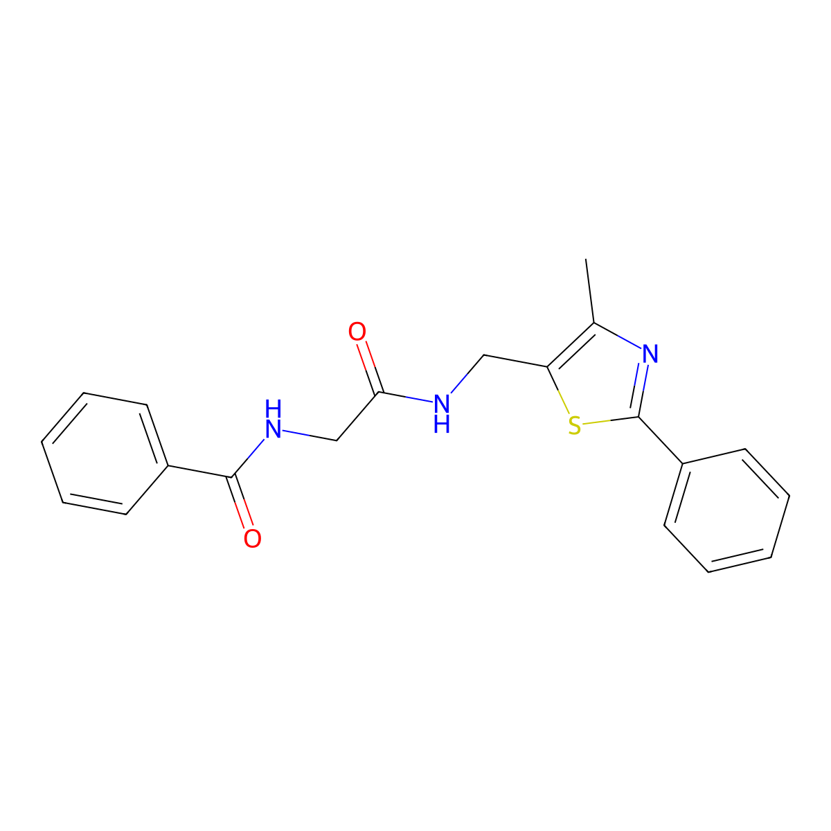 N-(2-(((4-methyl-2-phenylthiazol-5-yl)methyl)amino)-2-oxoethyl)benzamide molecular structure, CAS 1396687-17-4