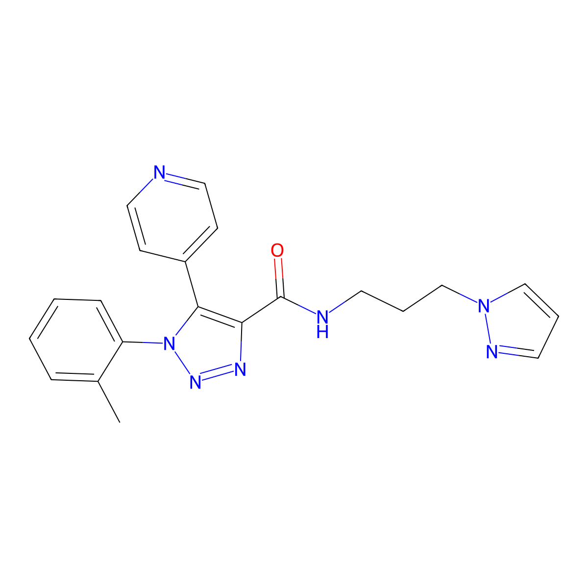 1-(2-methylphenyl)-N-[3-(1H-pyrazol-1-yl)propyl]-5-pyridin-4-yl-1H-1,2,3-triazole-4-carboxamide molecular structure, CAS 1396687-19-6