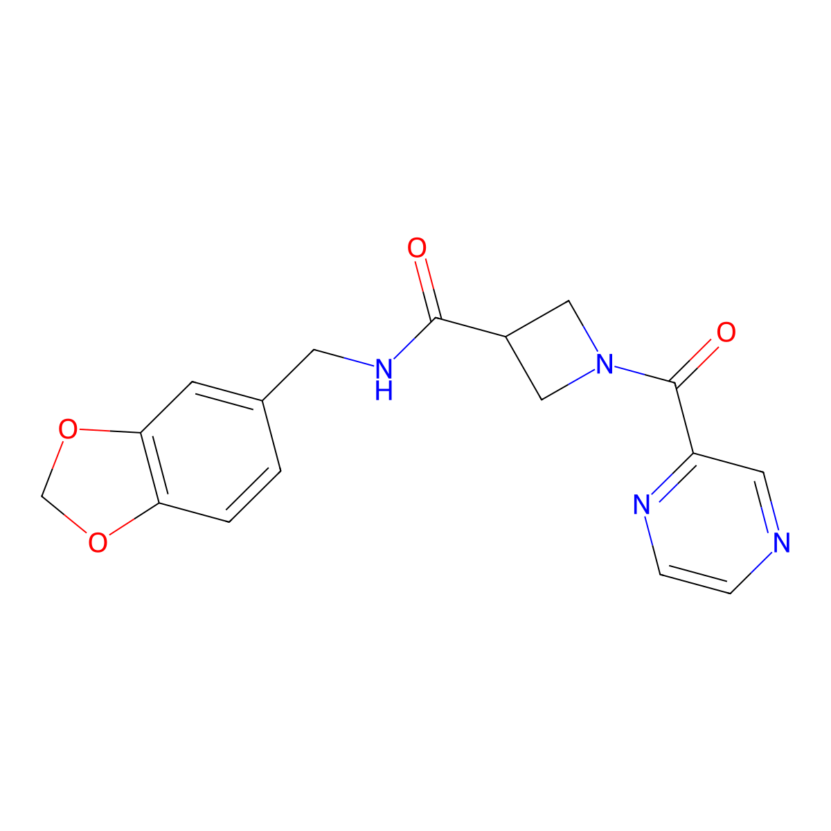 N-(benzo[d][1,3]dioxol-5-ylmethyl)-1-(pyrazine-2-carbonyl)azetidine-3-carboxamide molecular structure, CAS 1396687-20-9