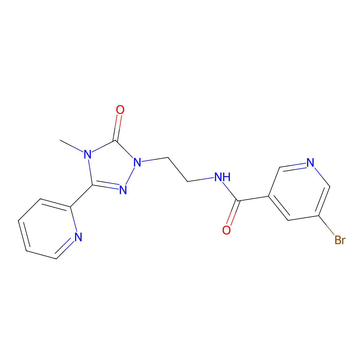 5-bromo-N-(2-(4-methyl-5-oxo-3-(pyridin-2-yl)-4,5-dihydro-1H-1,2,4-triazol-1-yl)ethyl)nicotinamide molecular structure, CAS 1396687-21-0