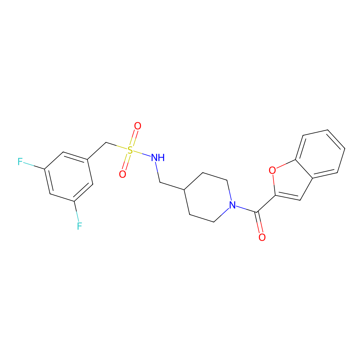 N-((1-(benzofuran-2-carbonyl)piperidin-4-yl)methyl)-1-(3,5-difluorophenyl)methanesulfonamide molecular structure, CAS 1396687-29-8