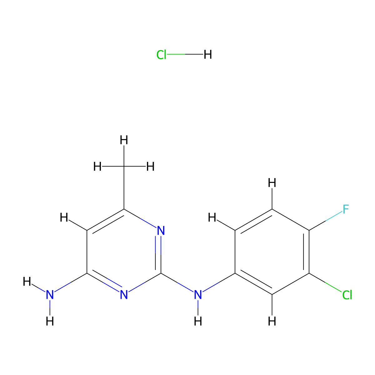 N2-(3-chloro-4-fluorophenyl)-6-methylpyrimidine-2,4-diamine hydrochloride molecular structure, CAS 1396687-30-1