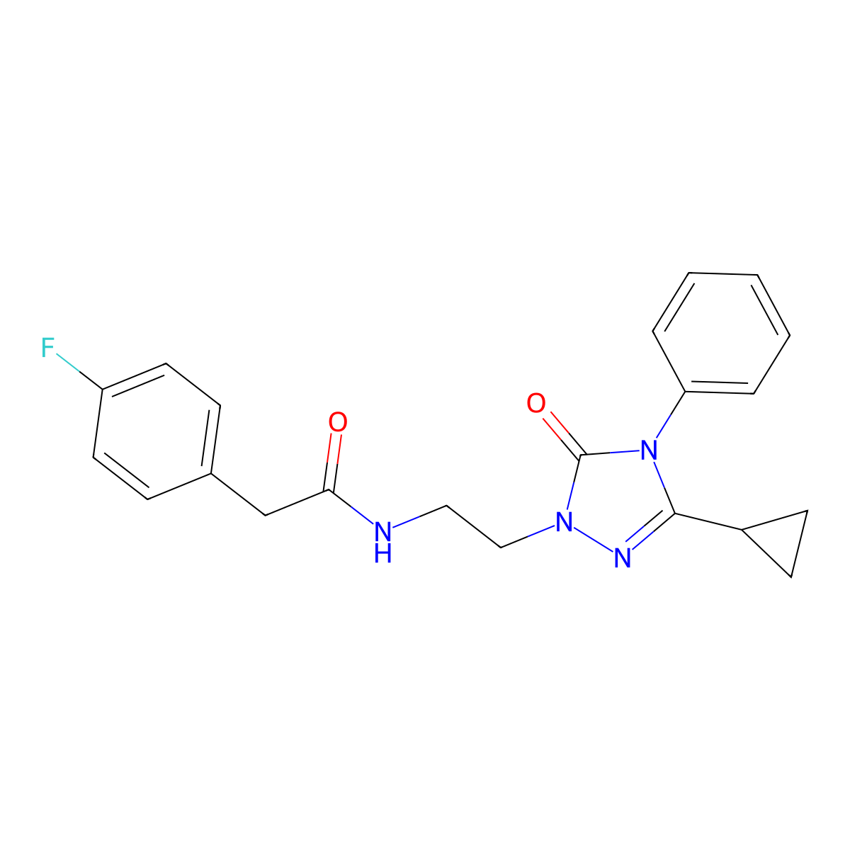 N-(2-(3-cyclopropyl-5-oxo-4-phenyl-4,5-dihydro-1H-1,2,4-triazol-1-yl)ethyl)-2-(4-fluorophenyl)acetamide molecular structure, CAS 1396687-34-5