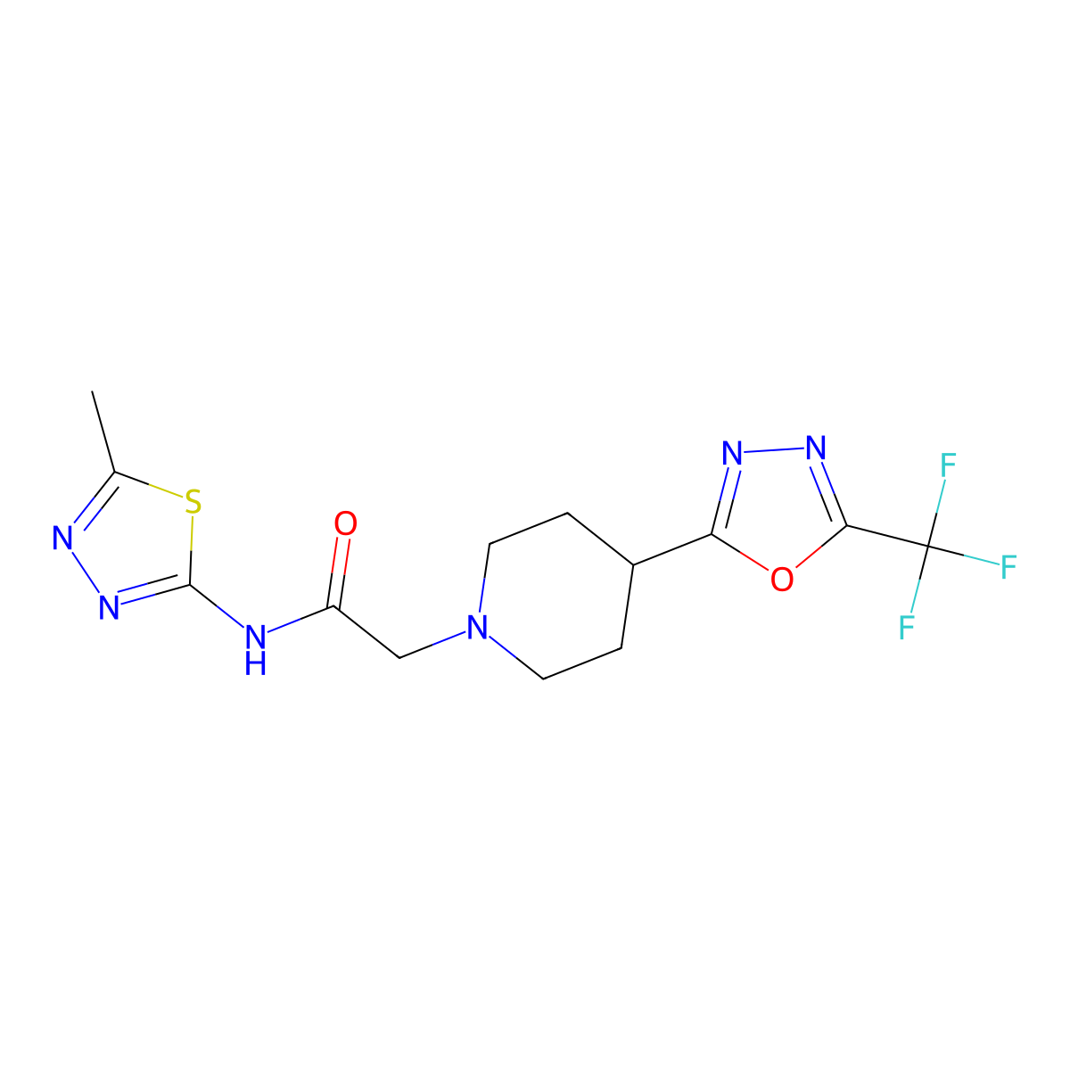 N-(5-methyl-1,3,4-thiadiazol-2-yl)-2-{4-[5-(trifluoromethyl)-1,3,4-oxadiazol-2-yl]piperidin-1-yl}acetamide molecular structure, CAS 1396687-42-5