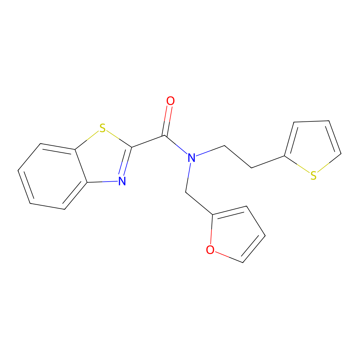 N-(furan-2-ylmethyl)-N-(2-(thiophen-2-yl)ethyl)benzo[d]thiazole-2-carboxamide molecular structure, CAS 1396687-44-7
