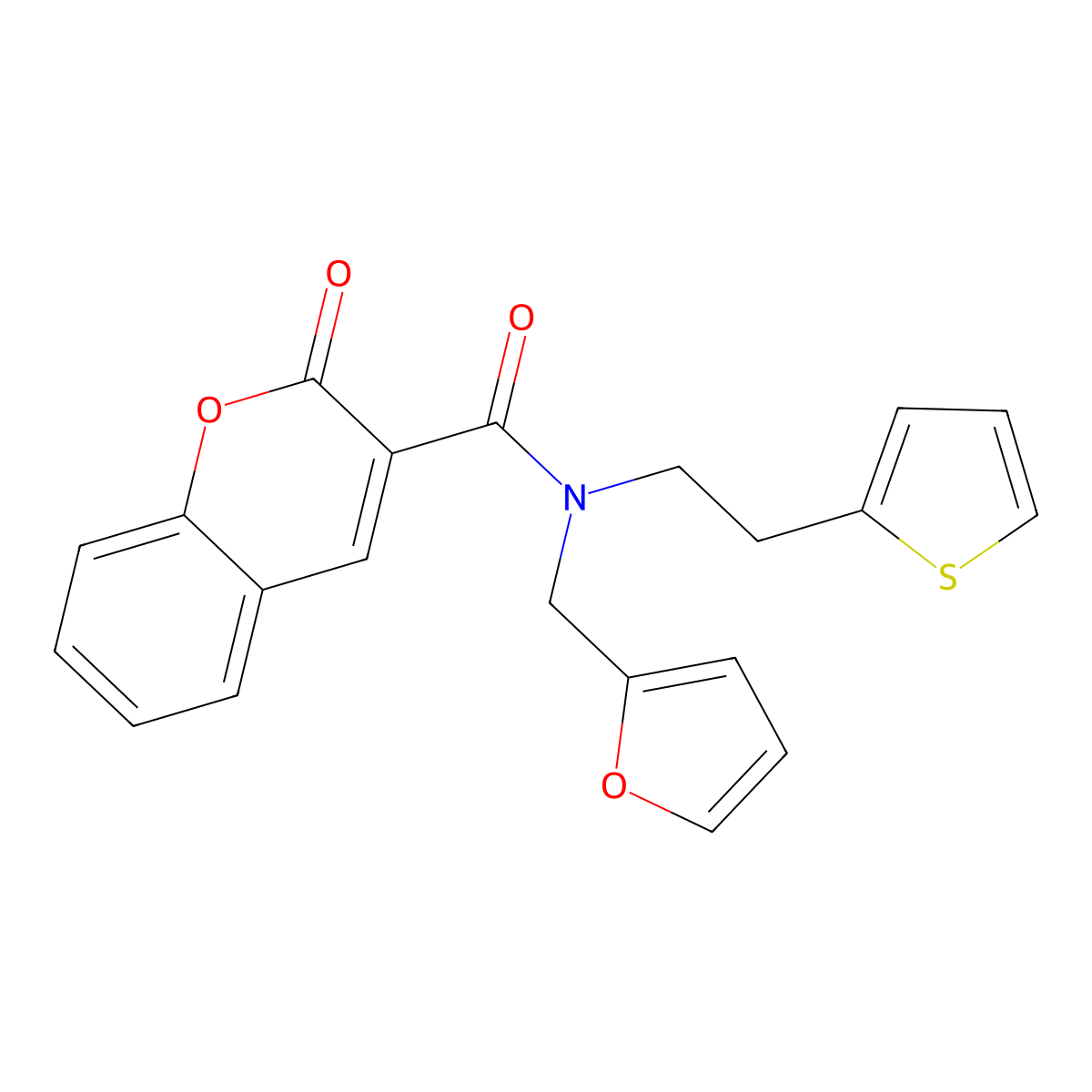 N-(furan-2-ylmethyl)-2-oxo-N-(2-(thiophen-2-yl)ethyl)-2H-chromene-3-carboxamide molecular structure, CAS 1396687-49-2