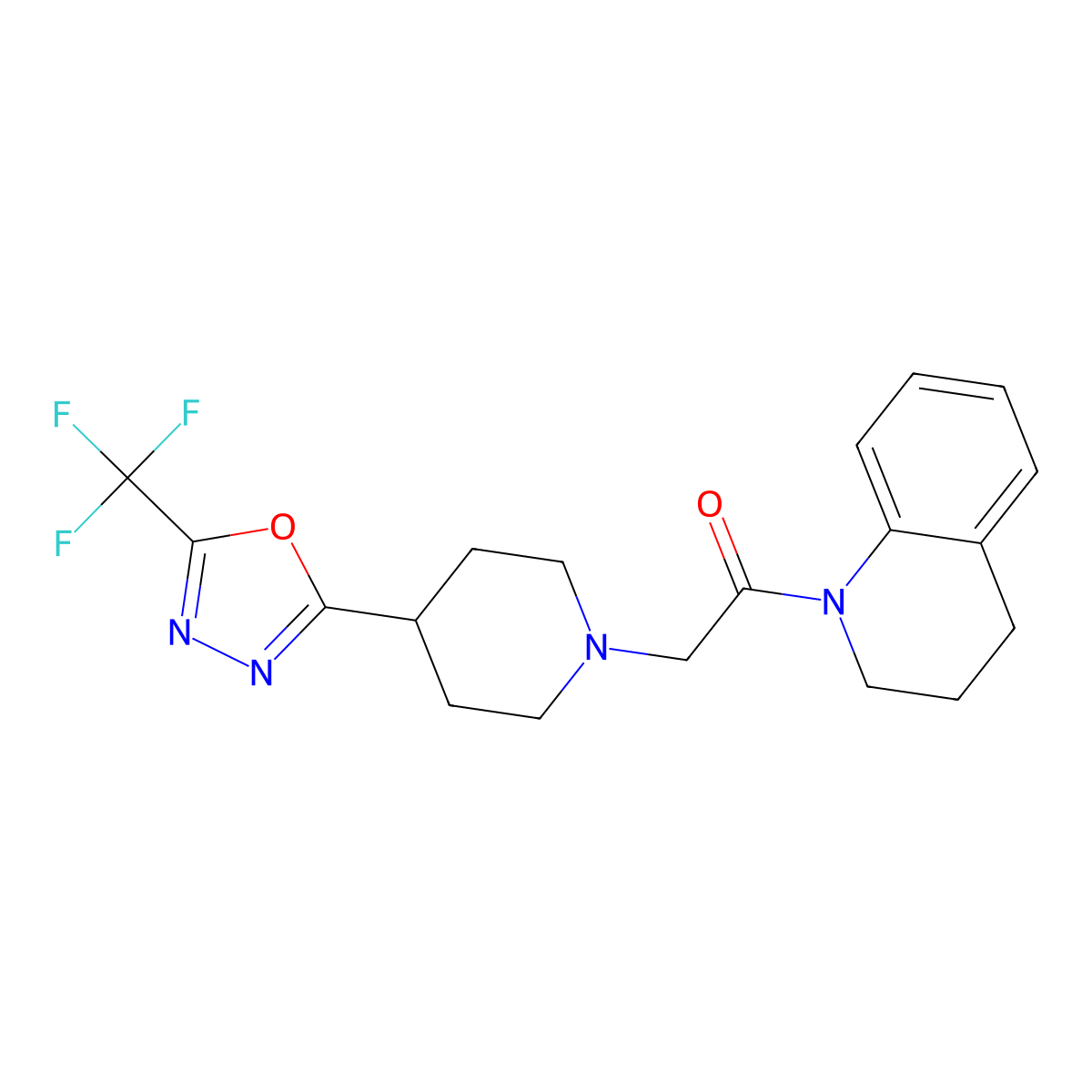 1-(3,4-dihydroquinolin-1(2H)-yl)-2-(4-(5-(trifluoromethyl)-1,3,4-oxadiazol-2-yl)piperidin-1-yl)ethanone molecular structure, CAS 1396687-53-8