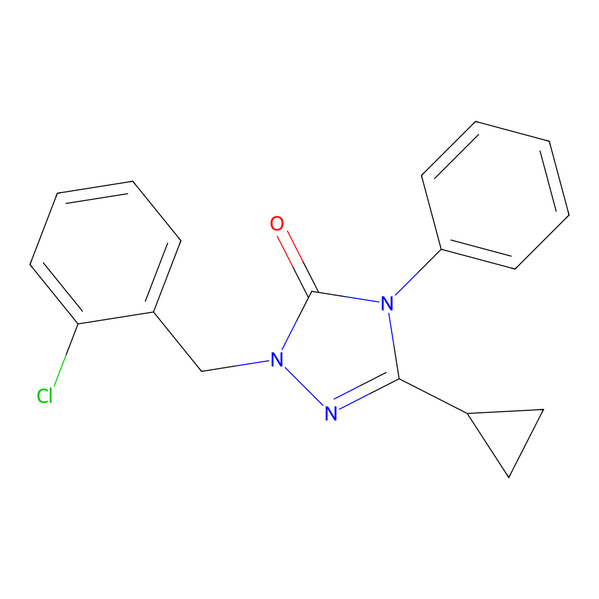 1-(2-chlorobenzyl)-3-cyclopropyl-4-phenyl-1H-1,2,4-triazol-5(4H)-one molecular structure, CAS 1396706-70-9