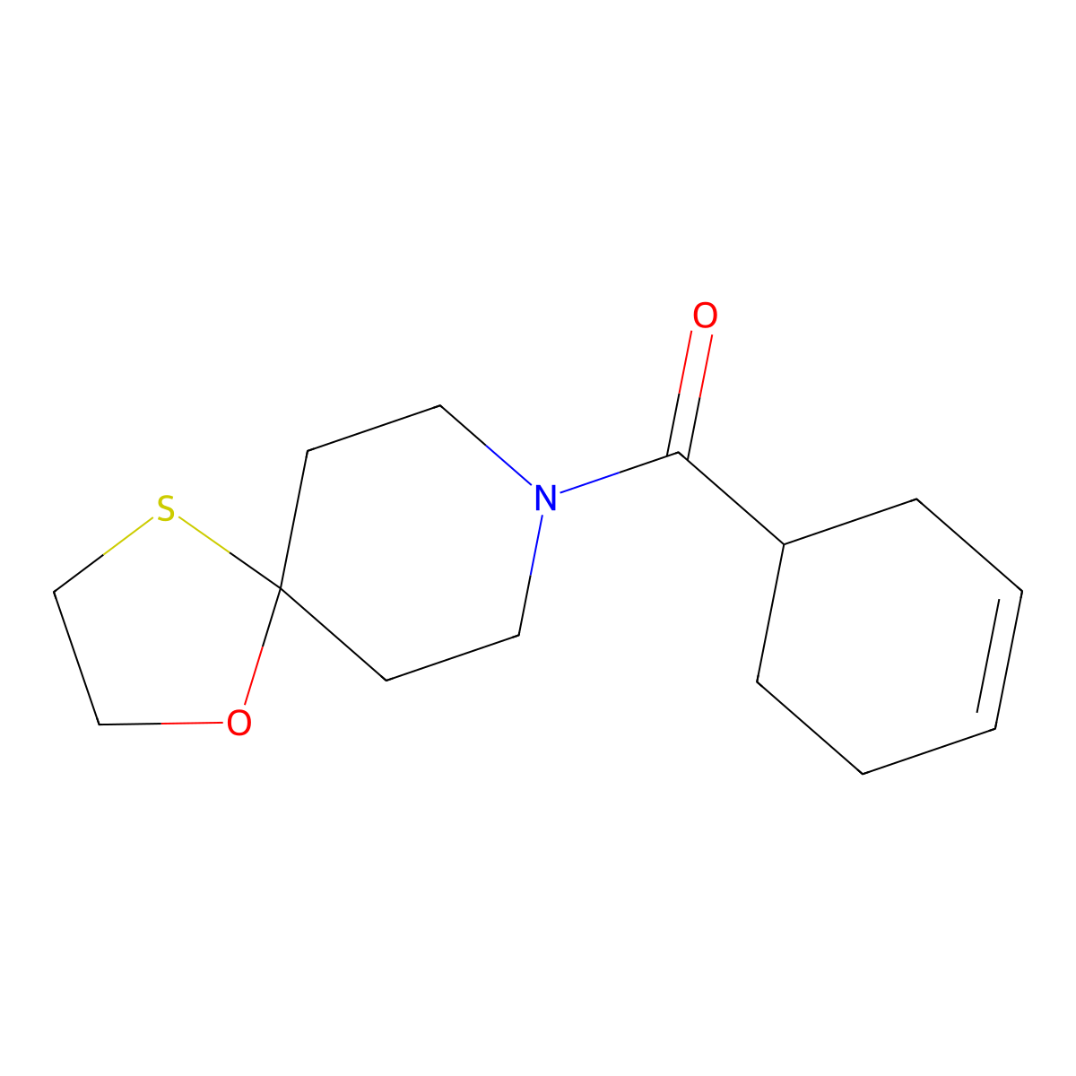 Cyclohex-3-en-1-yl(1-oxa-4-thia-8-azaspiro[4.5]decan-8-yl)methanone molecular structure, CAS 1396706-71-0