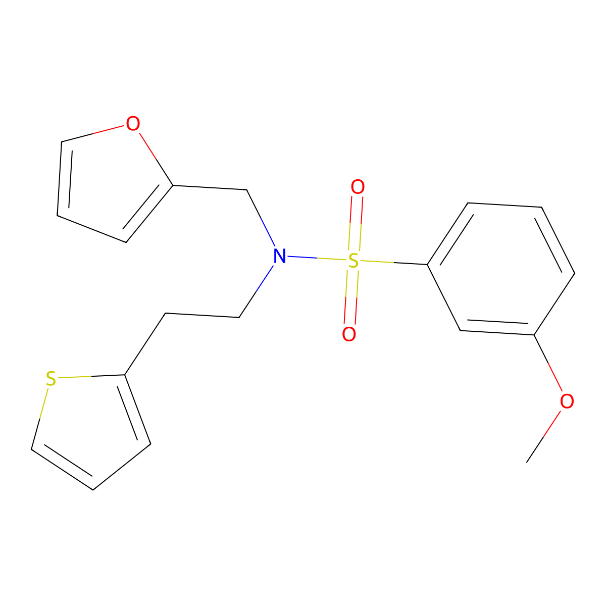 N-(furan-2-ylmethyl)-3-methoxy-N-(2-(thiophen-2-yl)ethyl)benzenesulfonamide molecular structure, CAS 1396706-74-3