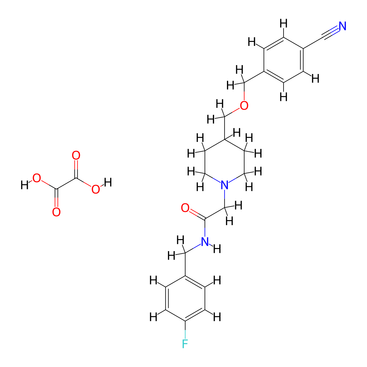 2-(4-(((4-cyanobenzyl)oxy)methyl)piperidin-1-yl)-N-(4-fluorobenzyl)acetamide oxalate molecular structure, CAS 1396706-76-5