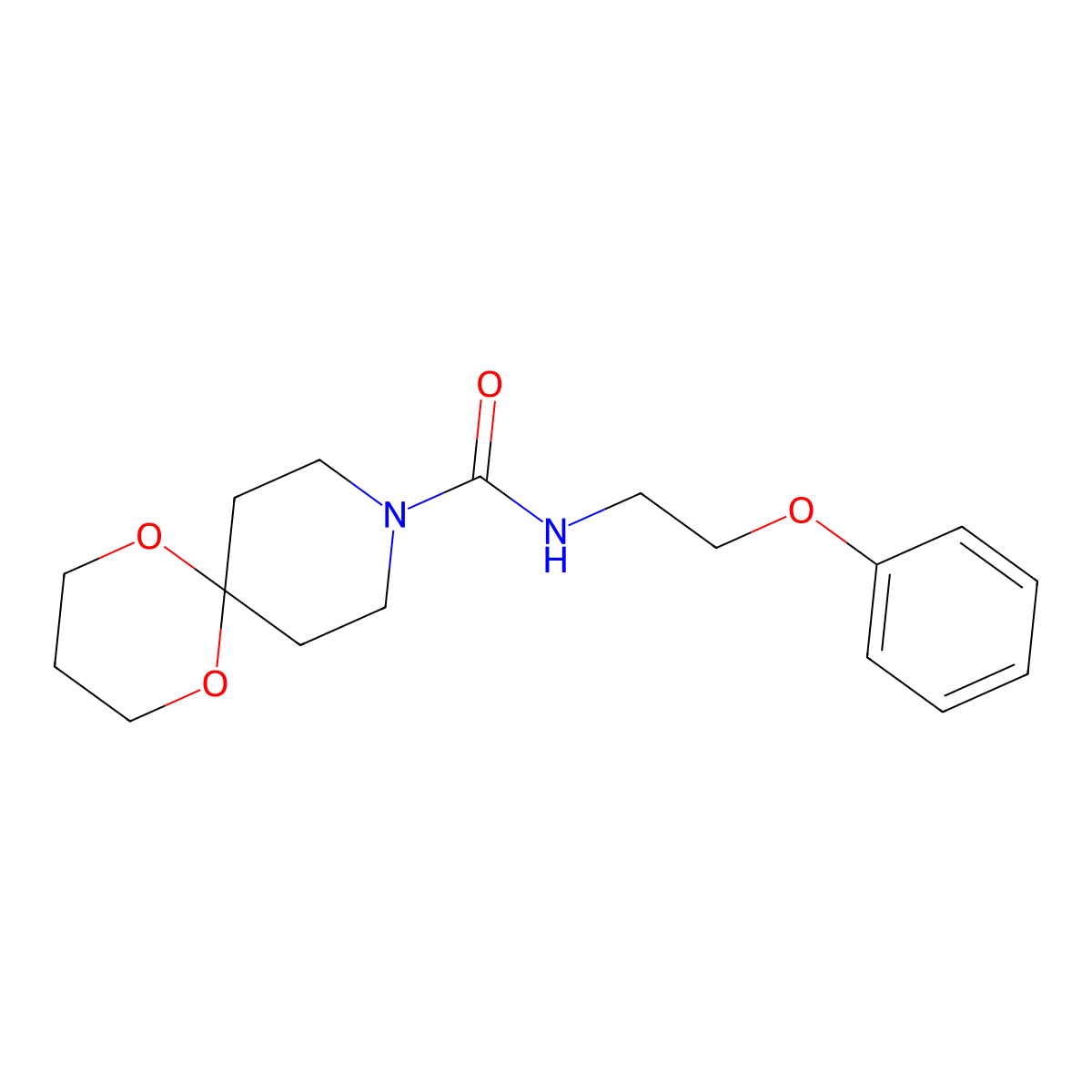 N-(2-phenoxyethyl)-1,5-dioxa-9-azaspiro[5.5]undecane-9-carboxamide molecular structure, CAS 1396706-83-4