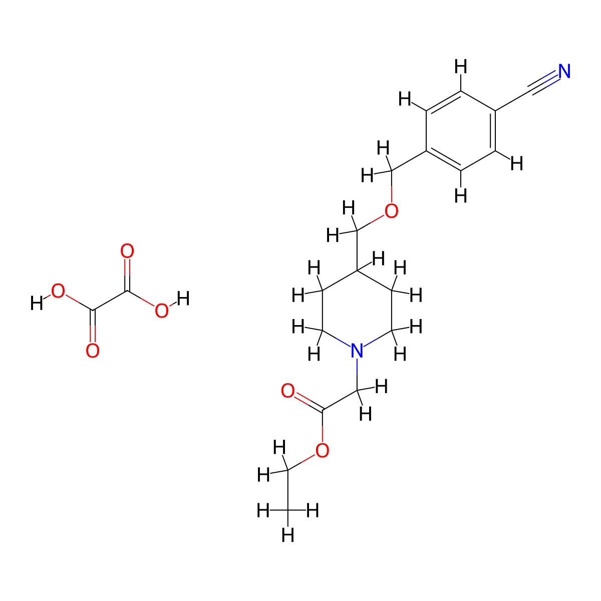 Ethyl 2-(4-(((4-cyanobenzyl)oxy)methyl)piperidin-1-yl)acetate oxalate molecular structure, CAS 1396706-88-9
