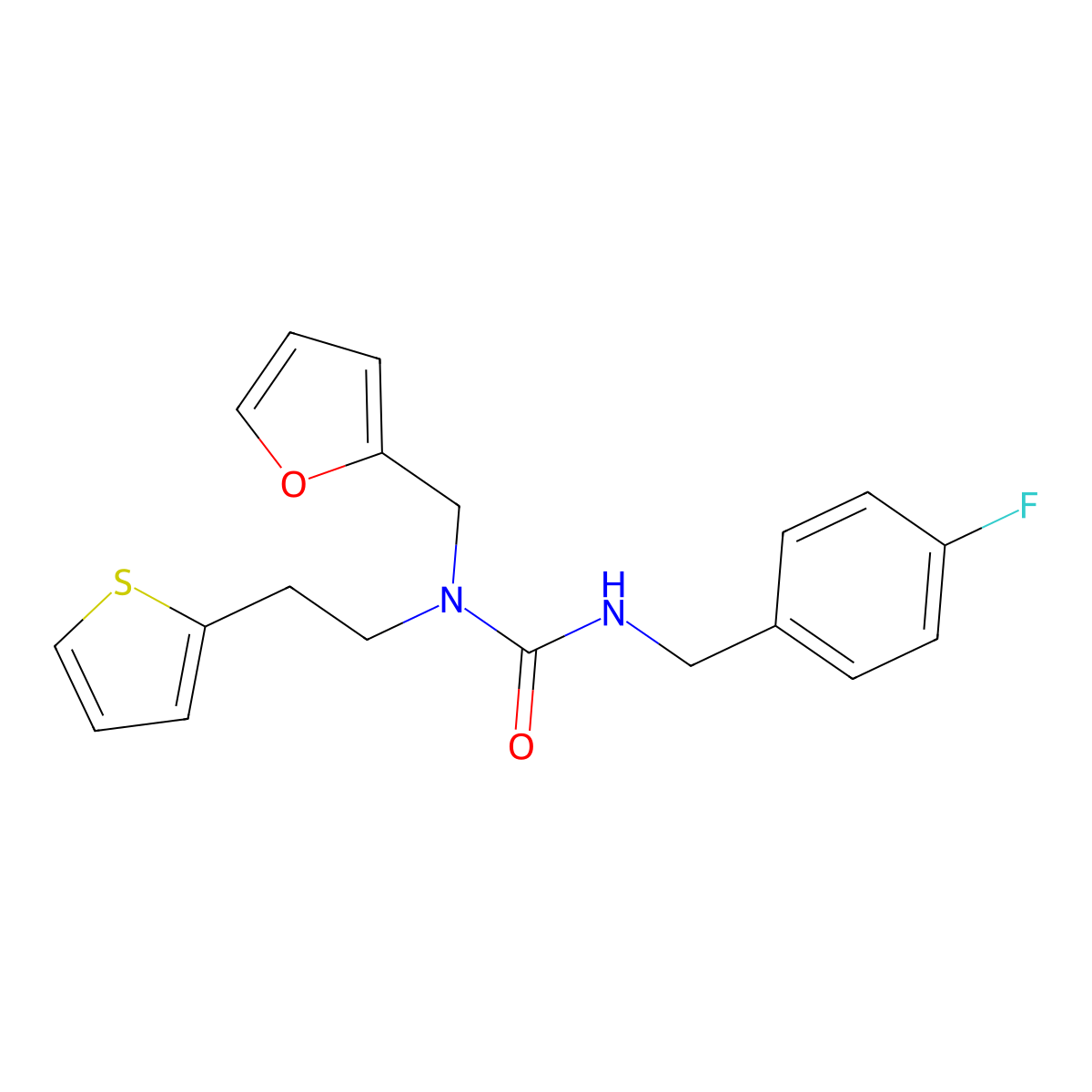 3-(4-Fluorobenzyl)-1-(furan-2-ylmethyl)-1-(2-(thiophen-2-yl)ethyl)urea molecular structure, CAS 1396706-91-4