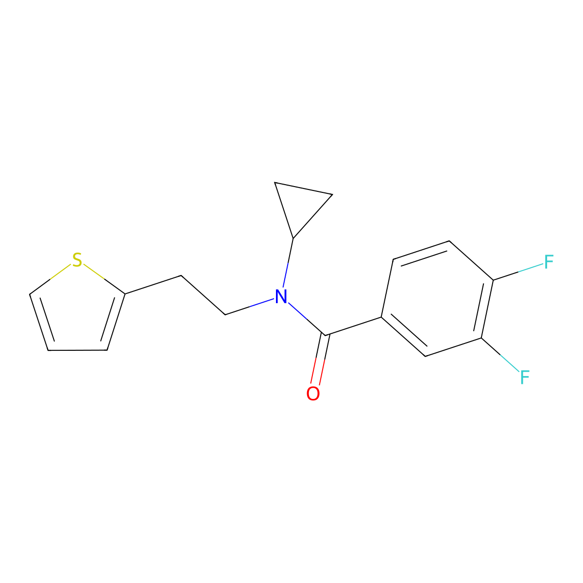 N-cyclopropyl-3,4-difluoro-N-[2-(thiophen-2-yl)ethyl]benzamide molecular structure, CAS 1396707-03-1