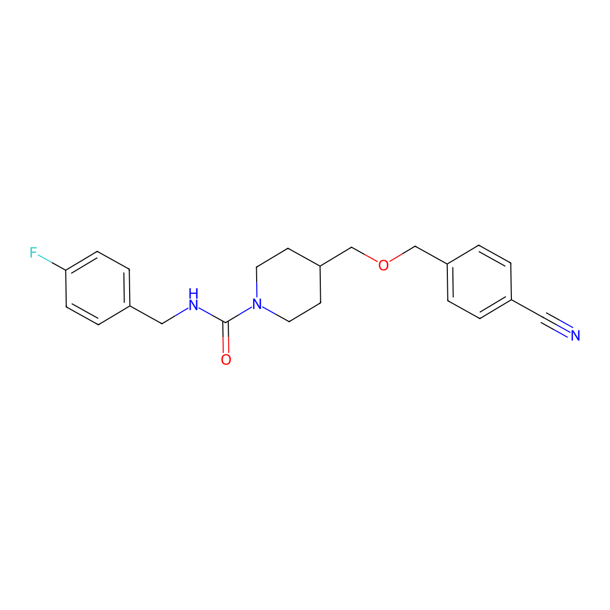 4-(((4-cyanobenzyl)oxy)methyl)-N-(4-fluorobenzyl)piperidine-1-carboxamide molecular structure, CAS 1396707-05-3