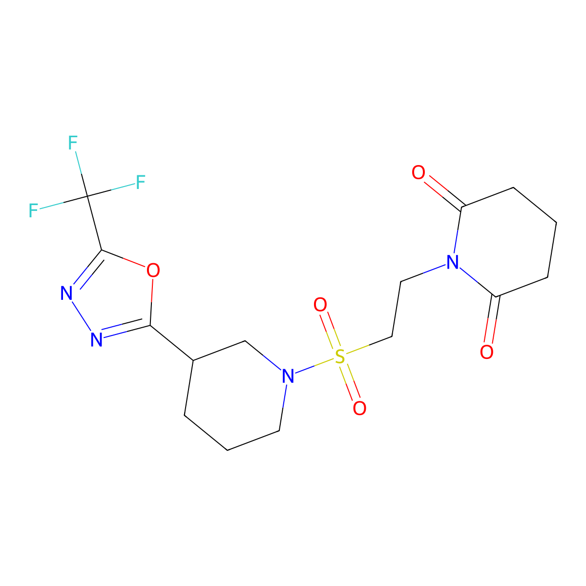 1-[2-({3-[5-(Trifluoromethyl)-1,3,4-oxadiazol-2-yl]piperidin-1-yl}sulfonyl)ethyl]piperidine-2,6-dione molecular structure, CAS 1396707-06-4