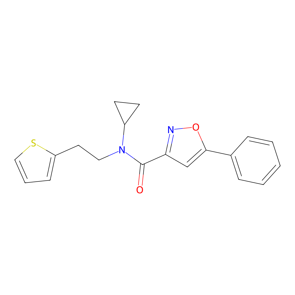 N-cyclopropyl-5-phenyl-N-(2-(thiophen-2-yl)ethyl)isoxazole-3-carboxamide molecular structure, CAS 1396707-13-3
