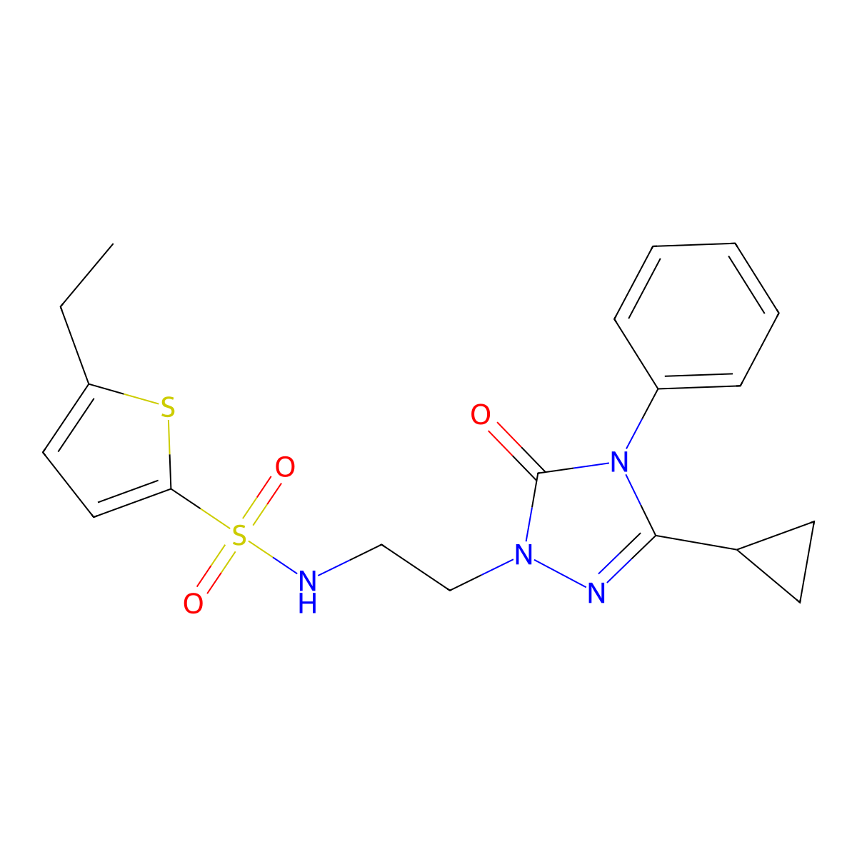 N-(2-(3-cyclopropyl-5-oxo-4-phenyl-4,5-dihydro-1H-1,2,4-triazol-1-yl)ethyl)-5-ethylthiophene-2-sulfonamide molecular structure, CAS 1396707-19-9