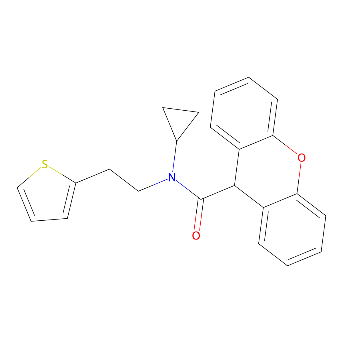 N-cyclopropyl-N-[2-(thiophen-2-yl)ethyl]-9H-xanthene-9-carboxamide molecular structure, CAS 1396707-25-7