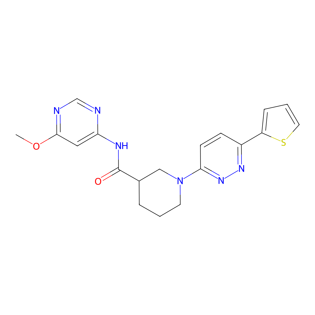 N-(6-methoxypyrimidin-4-yl)-1-[6-(thiophen-2-yl)pyridazin-3-yl]piperidine-3-carboxamide molecular structure, CAS 1396707-26-8