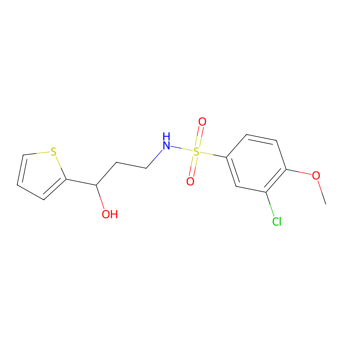 3-chloro-N-(3-hydroxy-3-(thiophen-2-yl)propyl)-4-methoxybenzenesulfonamide molecular structure, CAS 1396707-27-9