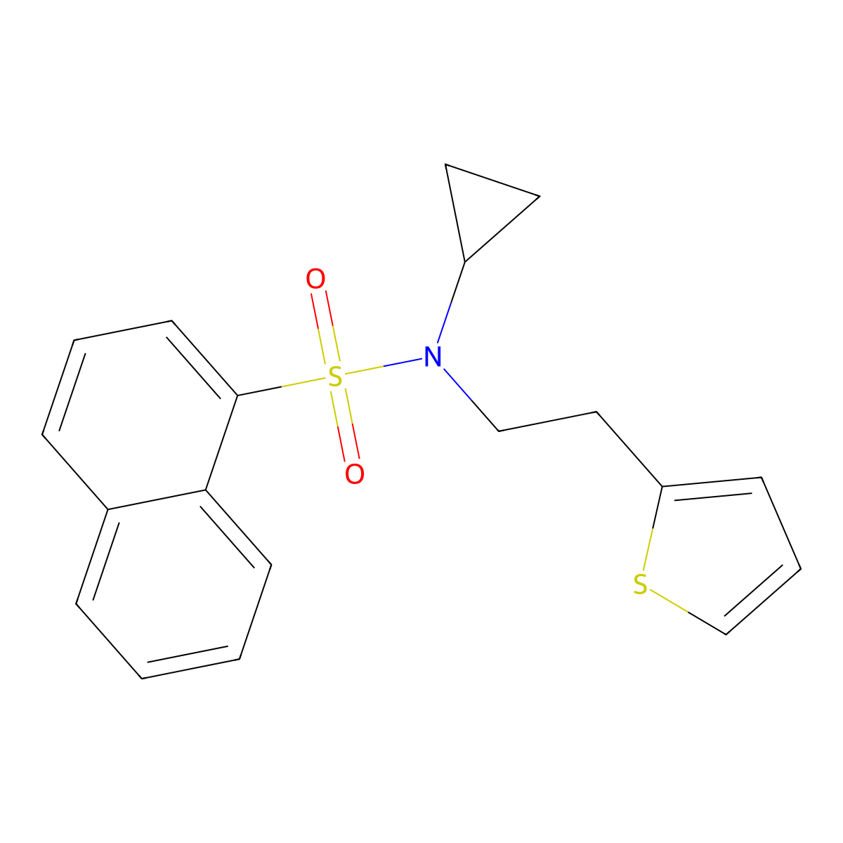N-cyclopropyl-N-[2-(thiophen-2-yl)ethyl]naphthalene-1-sulfonamide molecular structure, CAS 1396707-33-7