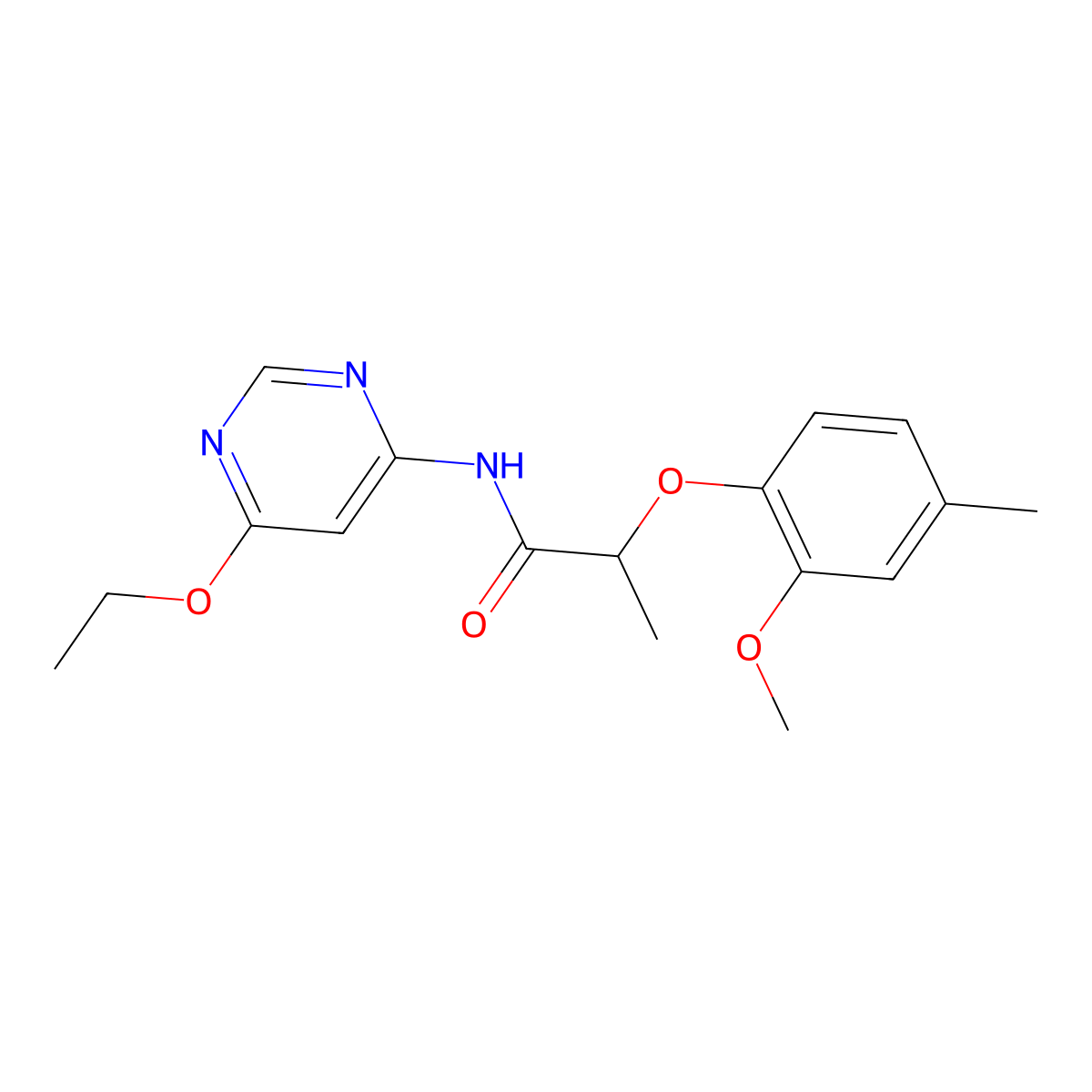 N-(6-ethoxypyrimidin-4-yl)-2-(2-methoxy-4-methylphenoxy)propanamide molecular structure, CAS 1396707-35-9