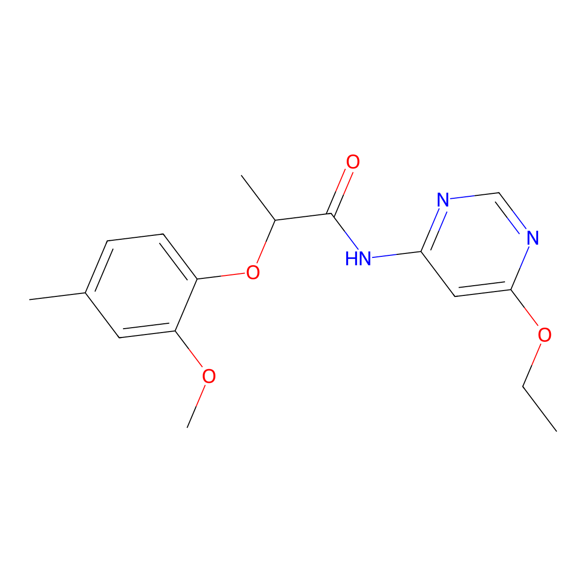 N-(6-ethoxypyrimidin-4-yl)-2-(2-methoxy-4-methylphenoxy)propanamide molecular structure, CAS 1396707-35-9